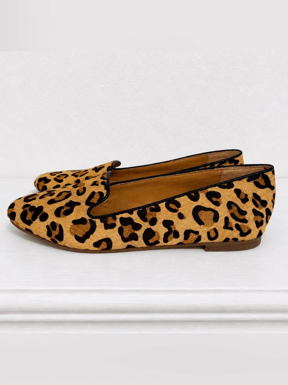 J. Crew Cora Calf Hair/Leather Leopard Loafers Leather Slip On Flats Size 7.5